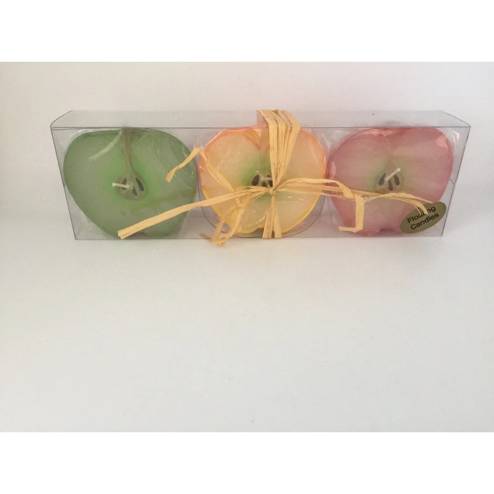 New Set Of 3 Fall Floating Half Apple Wax Candles,‎ NOS, Great For Fall Decor